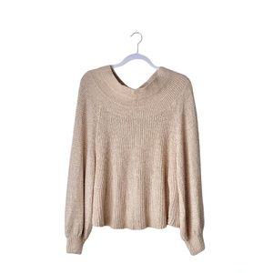 Free People Oversized Crochet Knit Balloon Sleeves Sweater